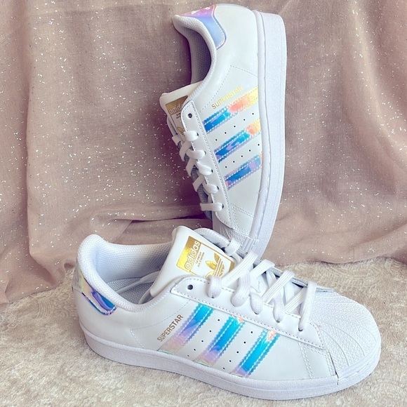Brand New Adidas Originals Superstar White Lace Up Sneakers Iridescent 3-Stripe - Picture 16 of 16